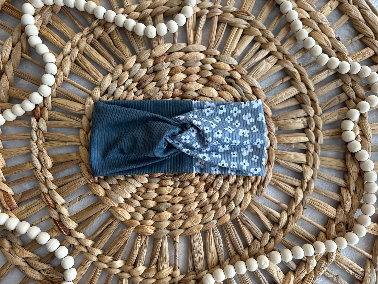 Adult Twist Headband Blue Floral