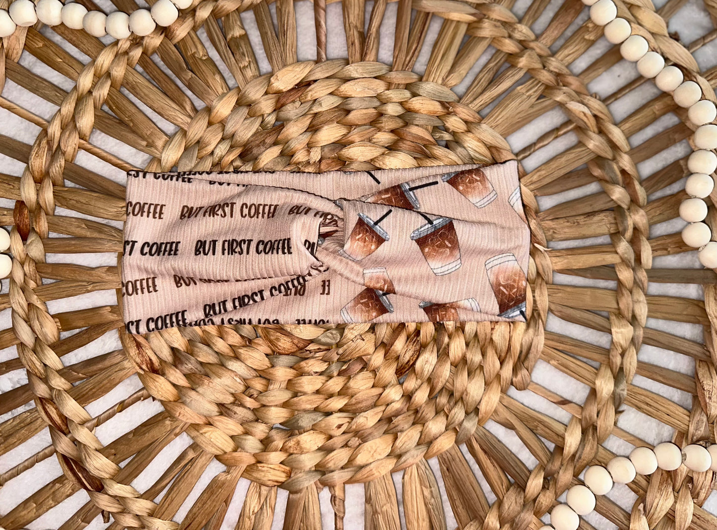 Adult Twist Headband "But First Coffee"