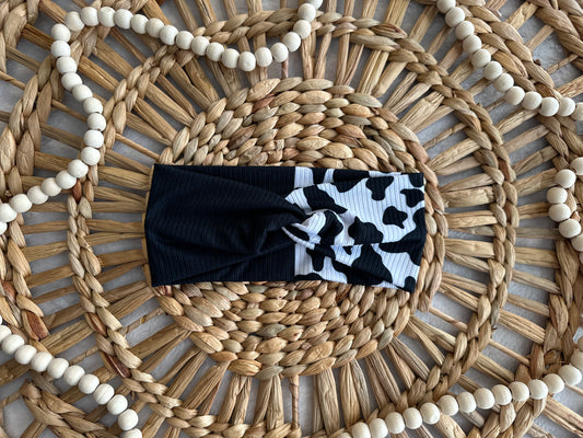 Adult Twist Headband Cow Spots