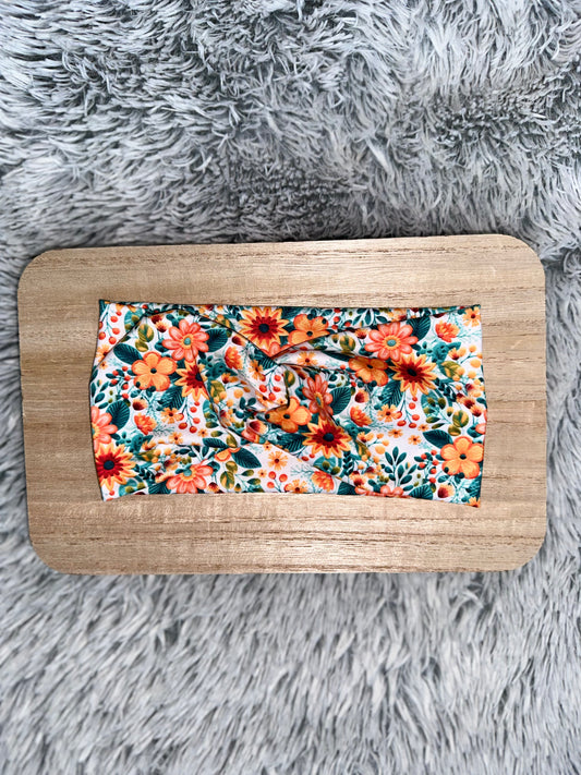 Adult Twist Headband Orange & Teal Floral